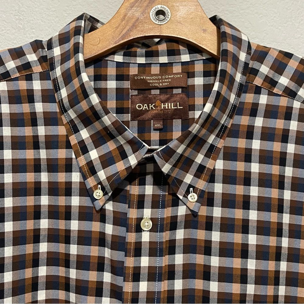 Oak Hill Men Dress Shirt 4XL 100% Cotton Wrinkle Free Continuous Comfort Pocket